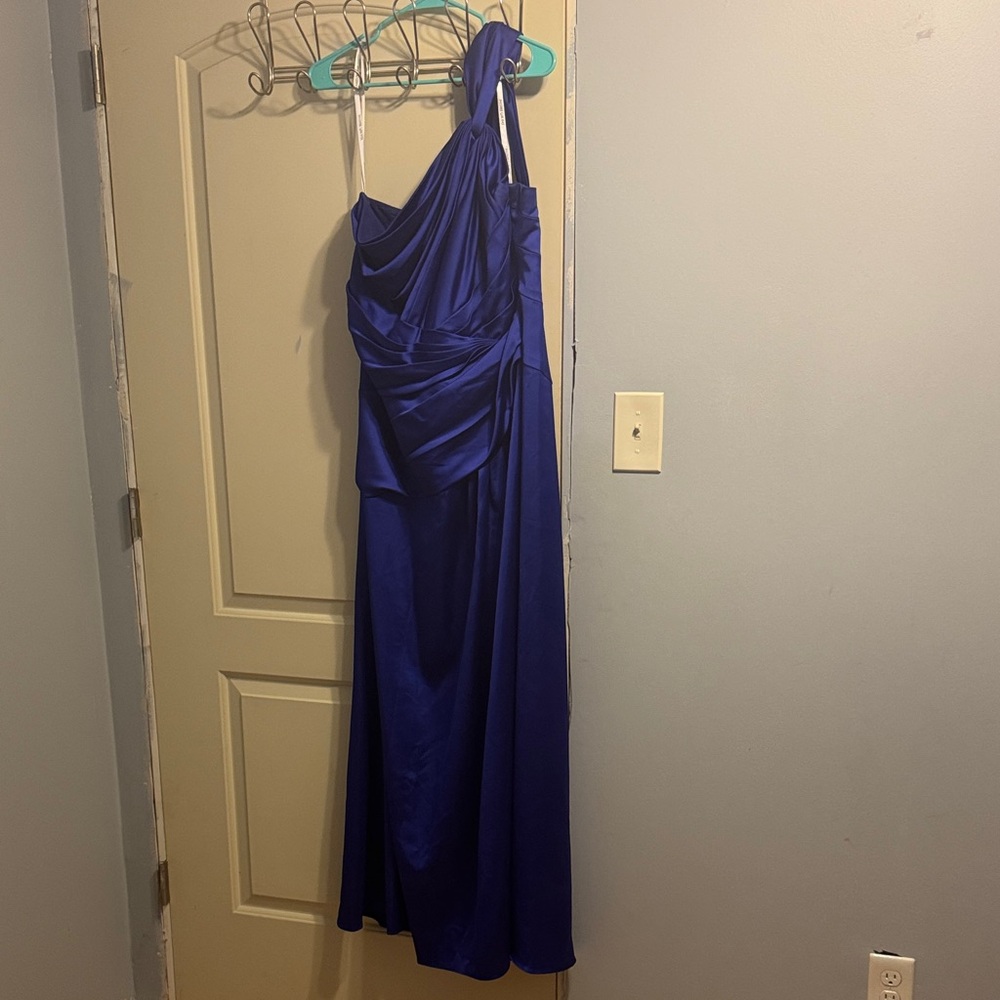 David's Bridal Royal Blue One-Shoulder Dress